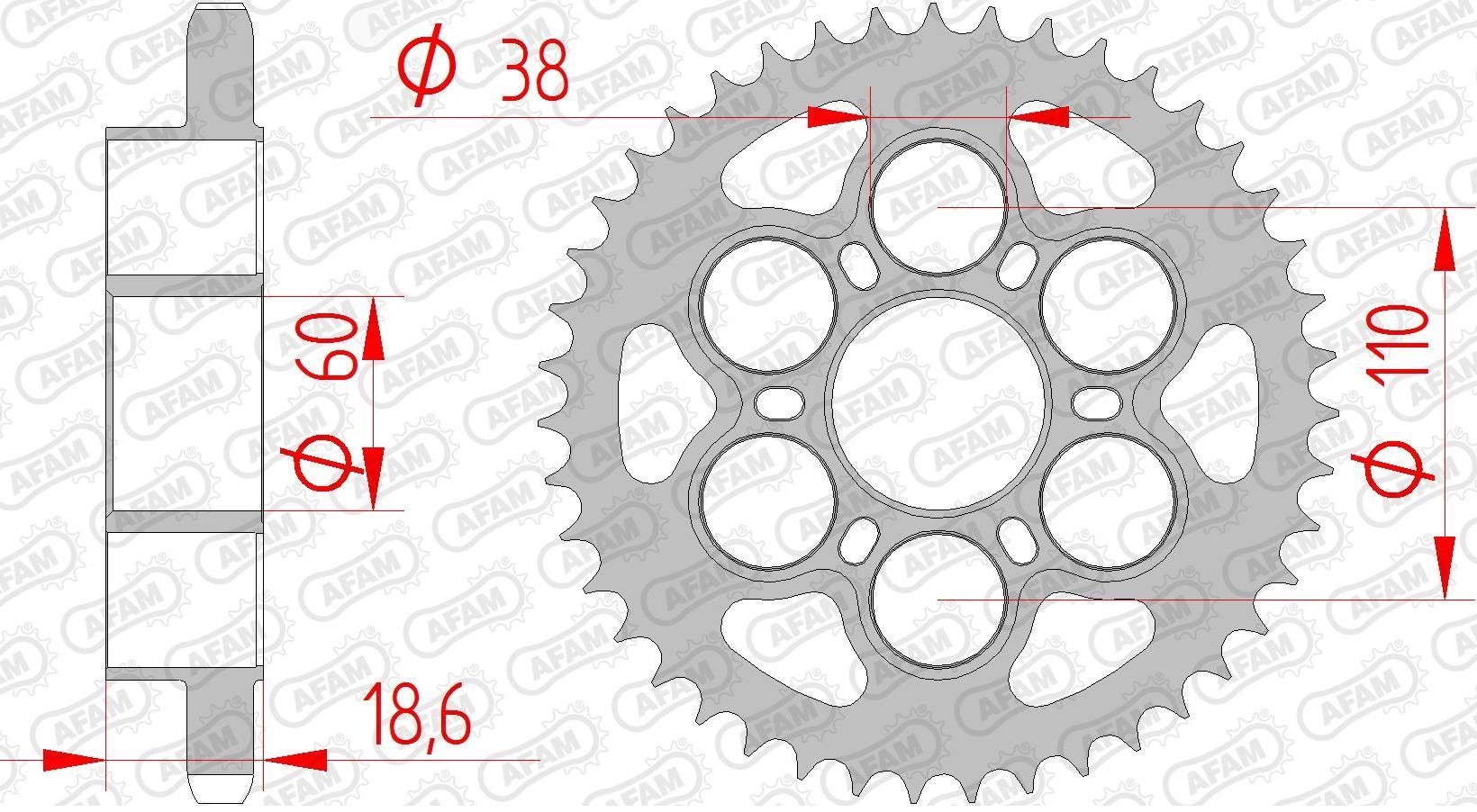 Зірка AFAM 525 Steel Chainwheel - Ducati [Silver], 38z